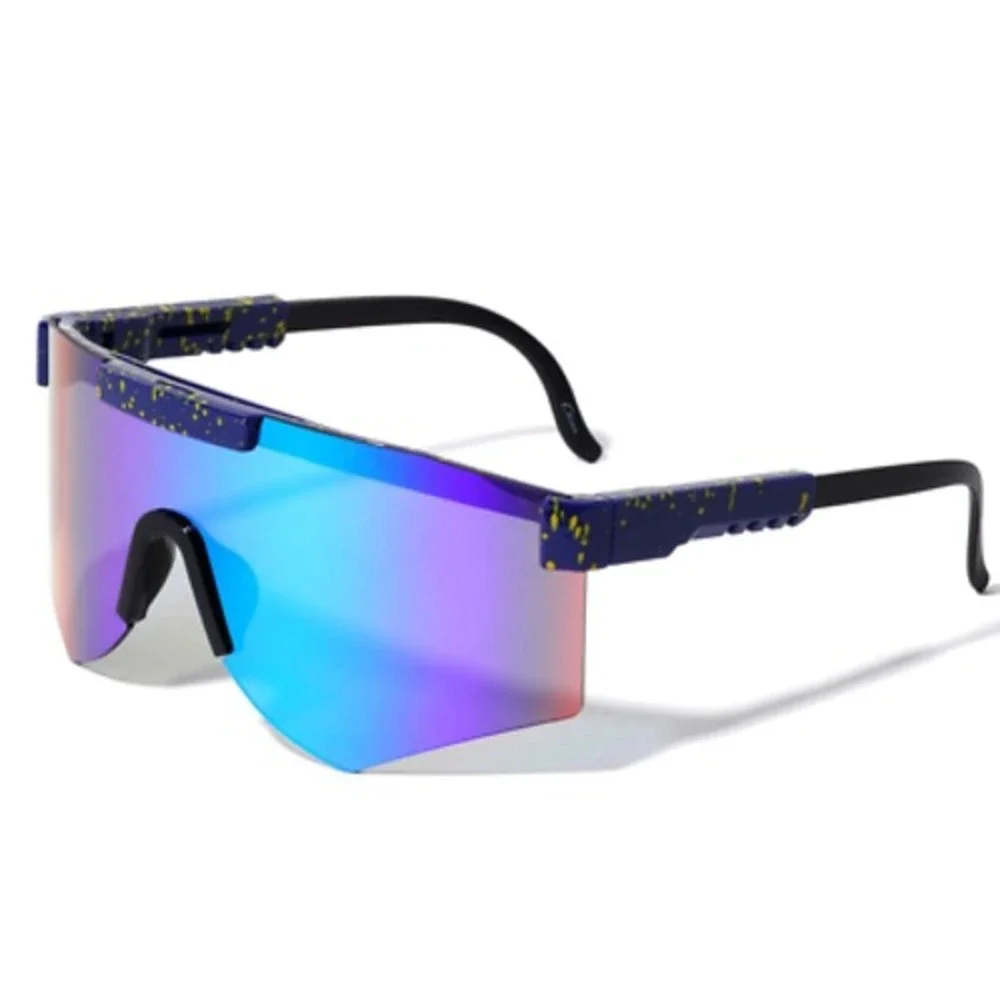Mirrored Shield Sunglasses Blue Green Mirror Lens Splatter Paint Sporty Men Ski‎